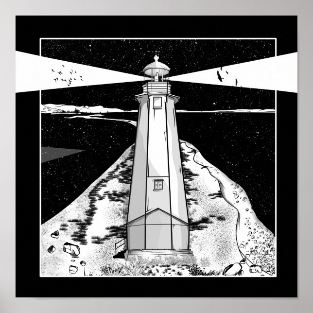 Boulder Bank Lighthouse Poster (Framsidan)
