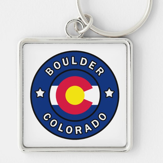 Boulder Colorado Fyrkantig Silverfärgad Nyckelring (Framsidan)