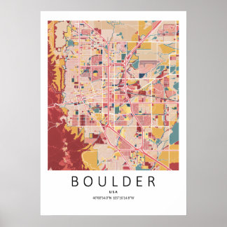 Boulder Colorado Kartposter | Modern Stadsväggskon Poster