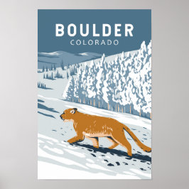 Boulder Colorado Puma Retro Resa Konst Vintage Poster