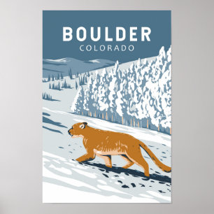 Boulder Colorado Puma Retro Resa Konst Vintage Poster