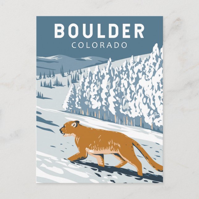 Boulder Colorado Puma Retro Researbeten Konst Vint Vykort (Framsida)