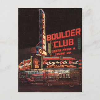 Boulder Klubb Vintage Vegas Casino Post Card Neon Vykort