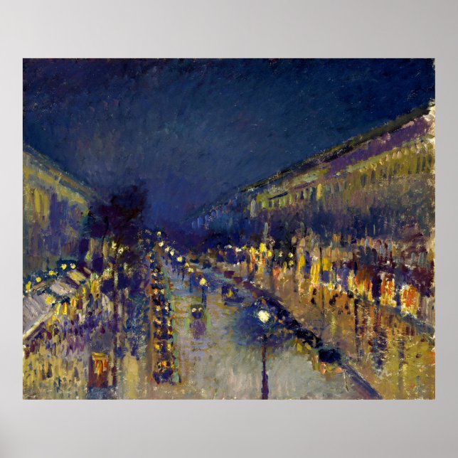 Boulevard Montmartre i natt Poster (Framsidan)