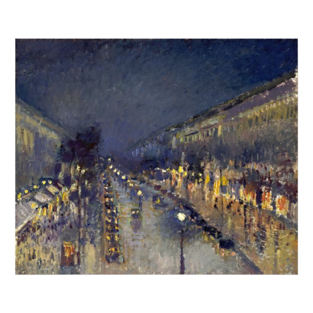 Boulevard Montmartre i Night Pissarro Fototryck (Framsidan)