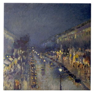 Boulevard Montmartre i Night Pissarro Kakelplatta