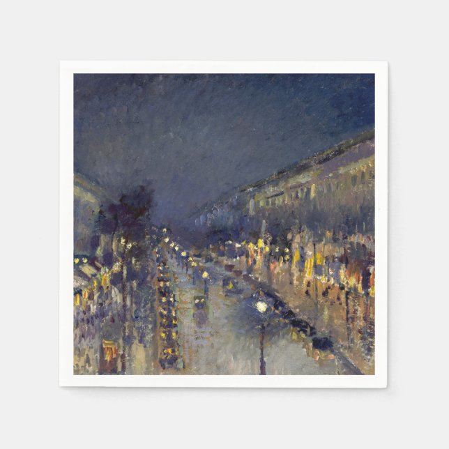 Boulevard Montmartre i Night Pissarro Pappersservett (Framsidan)