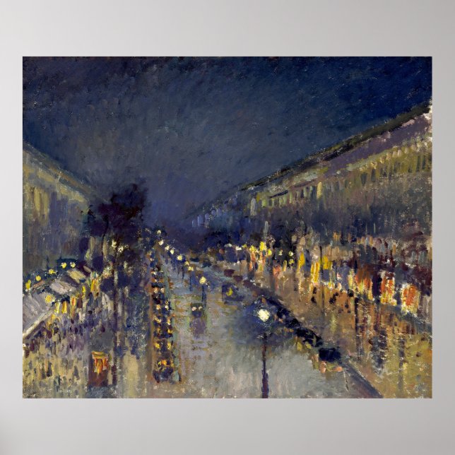 Boulevard Montmartre i Night Pissarro Poster (Framsidan)