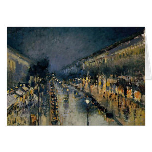 Boulevarde Montmartre på natten ~ Camille Pissarro Hälsningskort