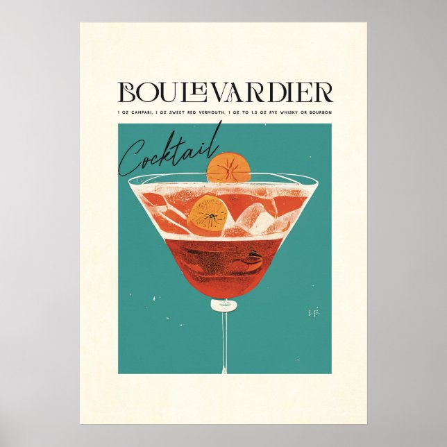 Boulevardier Cocktail Classic Recipe Poster (Framsidan)