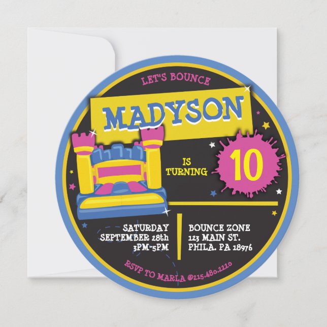 BOUNCE HOUSE CASTLE PRINCESS Födelsedagsfest Inbjudningar (Framsida)