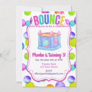 Bounce House Colorful Rainbow Birthday Party  Inbjudningar