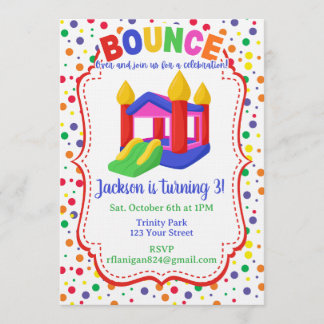 Bounce House Colorful Rainbow Birthday Party  Inbjudningar