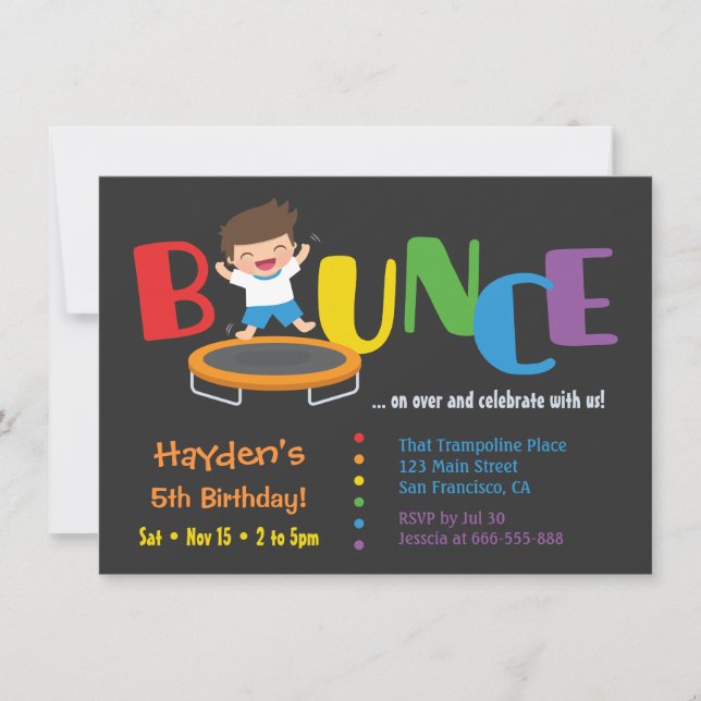 Bounce Trampoline Pojkarnas Födelsedagsfest Inbjud Inbjudningar (Framsida)