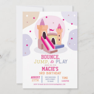 Bouncy Castle Födelsedagsfest Rosa Bounhouse Inbjudningar