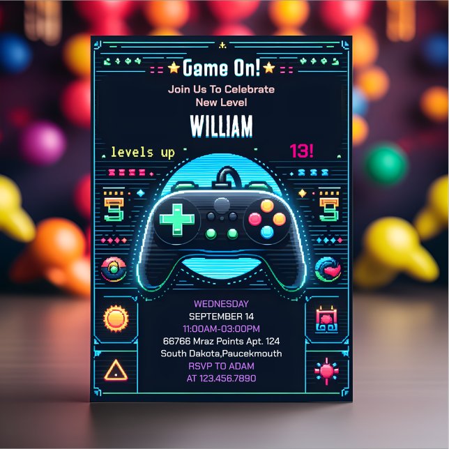 Bound Boy Coola Kids Gaming Level Up 13:e födelsed Inbjudningar (Skapare uppladdad)