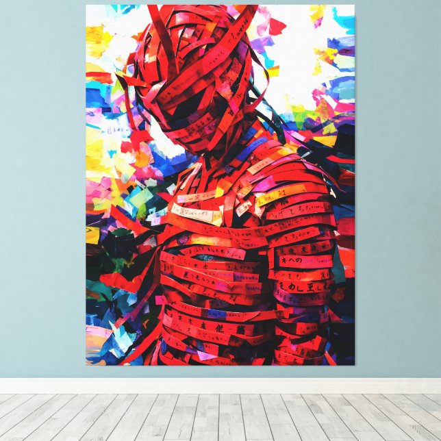 Bound in Red Script Vibrant Calligraphy Figure Canvastryck (Insitu (trägolv))