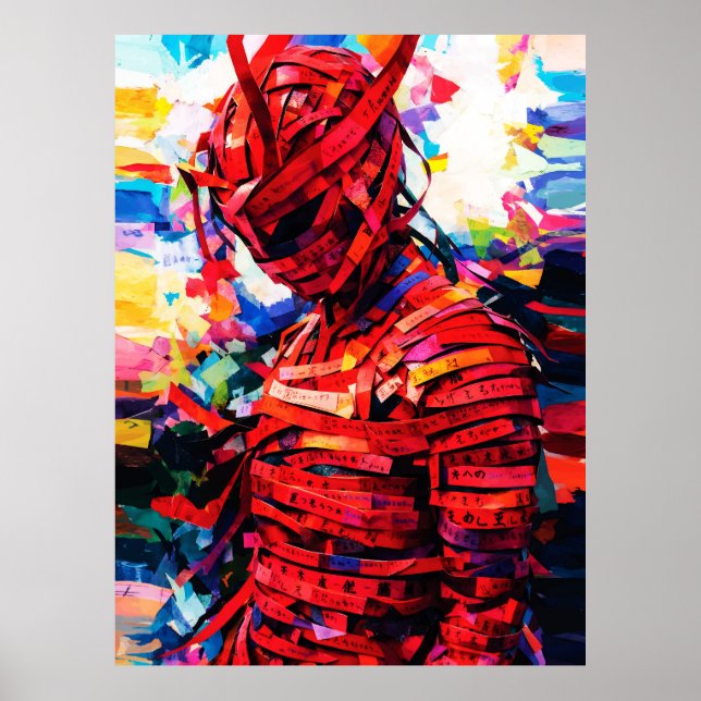 Bound in Red Script Vibrant Calligraphy Figure Poster (Framsidan)