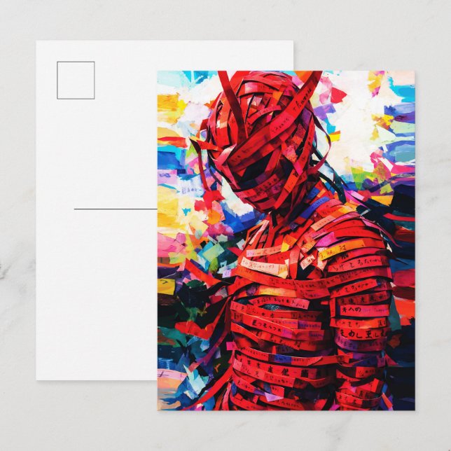 Bound in Red Script Vibrant Calligraphy Figure Vykort (Fram/baksida)