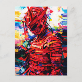 Bound in Red Script Vibrant Calligraphy Figure Vykort