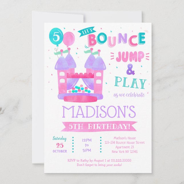 Bounderhus jump Birthday-inbjudan till flicka Inbjudningar (Framsida)