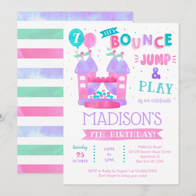 Bounderhus jump Birthday-inbjudan till flicka Inbjudningar (Fram/baksida)