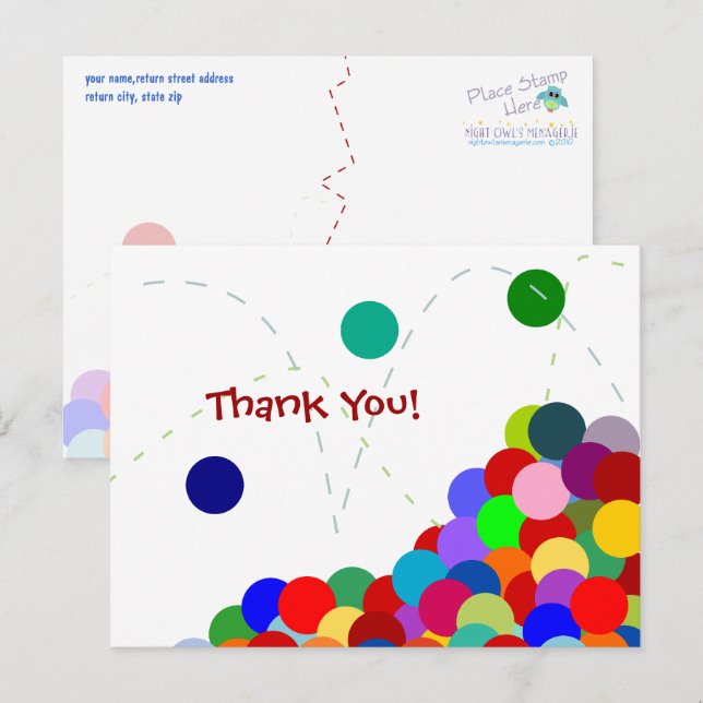 Bounderkort för Tack i Party Vykort (Fram/baksida)