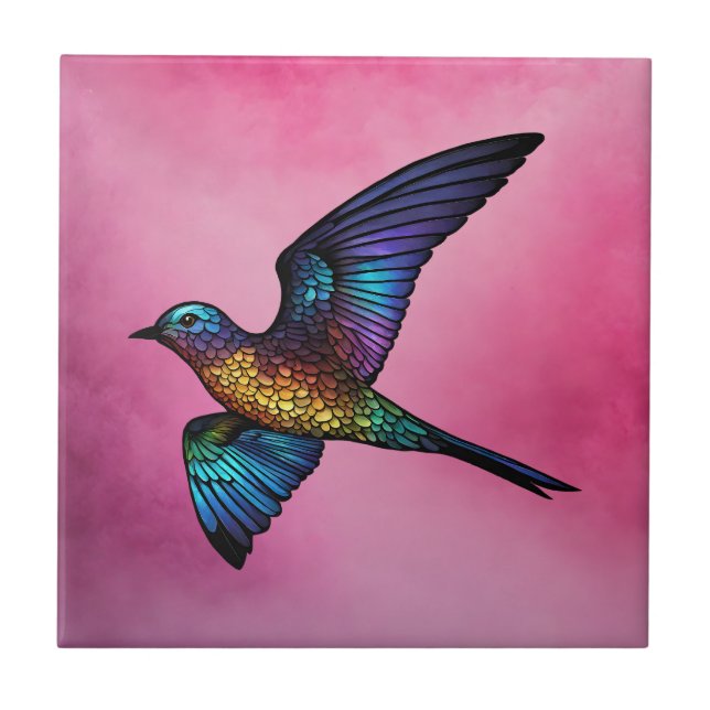 Boundless Wanderer: Flerfärgat Swift Bird Kakelplatta (Framsidan)