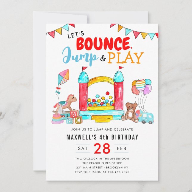 Bounds Jump Play Kids Trampoline Park Birthday Inbjudningar (Framsida)