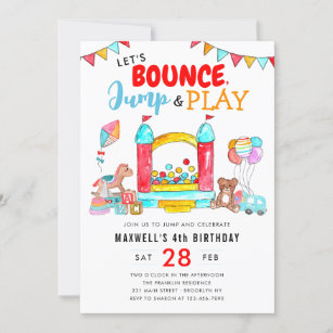 Bounds Jump Play Kids Trampoline Park Birthday Inbjudningar
