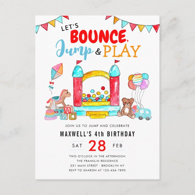 Bounds Jump Play Kids Trampoline Park Birthday Vykort (Framsida)