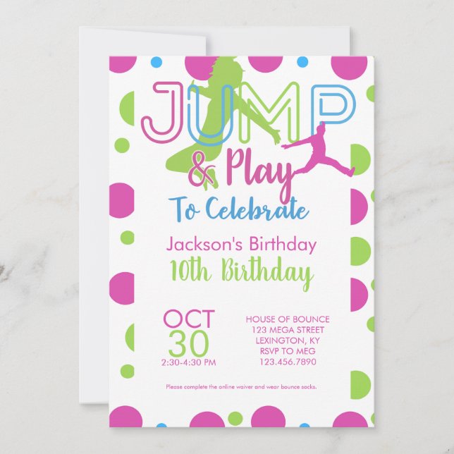 Bounhus Jump Party Trampoline Park Birthday Inbjudningar (Framsida)
