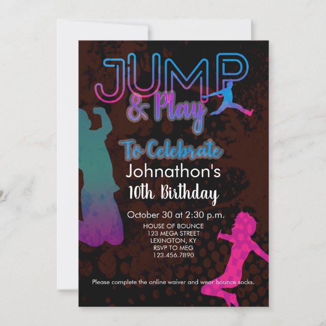 Bounhus Jump Party Trampoline Park Birthday Inbjudningar (Framsida)