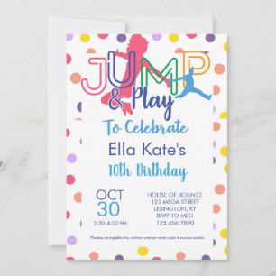 Bounhus Jump Party Trampoline Park Birthday Inbjudningar
