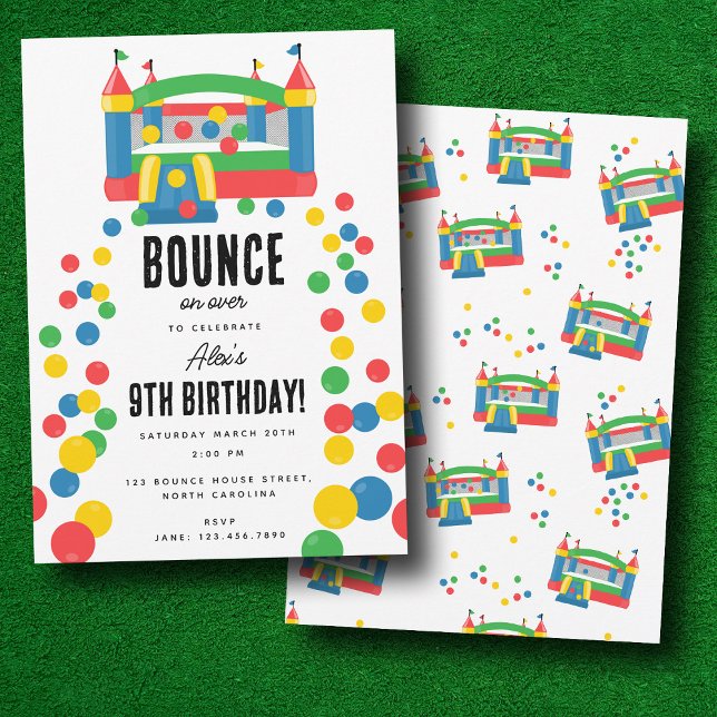 Bounhus Jumping Castle Barns födelsedag Party Inbjudningar (Bounce House Jumping Castle Kids Birthday Party Invitation)