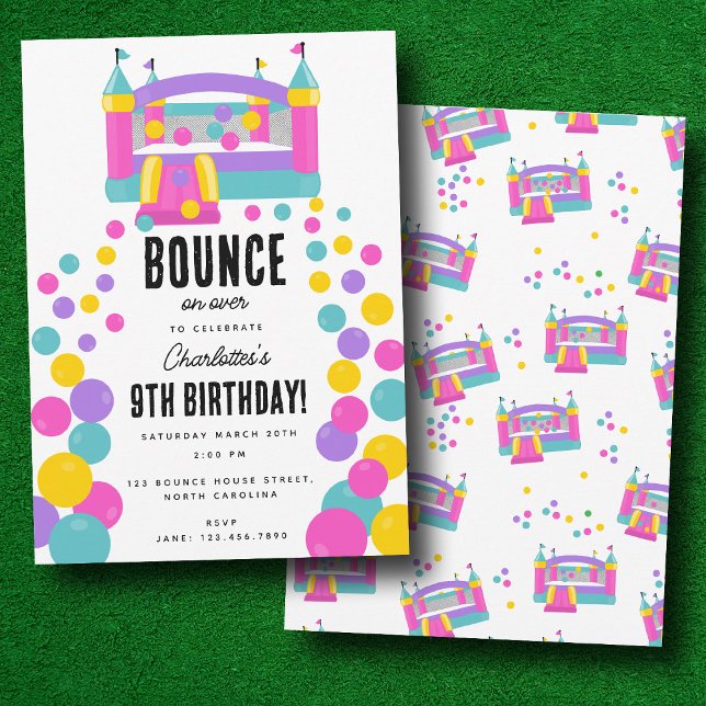 Bounhus Jumping Castle Flick kalas Inbjudningar (Bounce House Jumping Castle Girls Birthday Party Invitation)