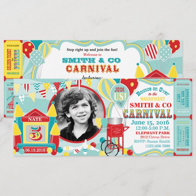 Bouni House Carnival Birthday Inbjudningar (Fram/baksida)