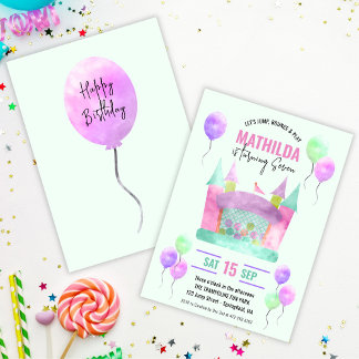 Bouni House Jump Trampoline Girl Birthday Digital Inbjudningar