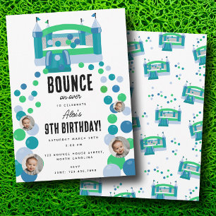 Bouni House Jumping Castle Boys Photo Birthday Inbjudningar