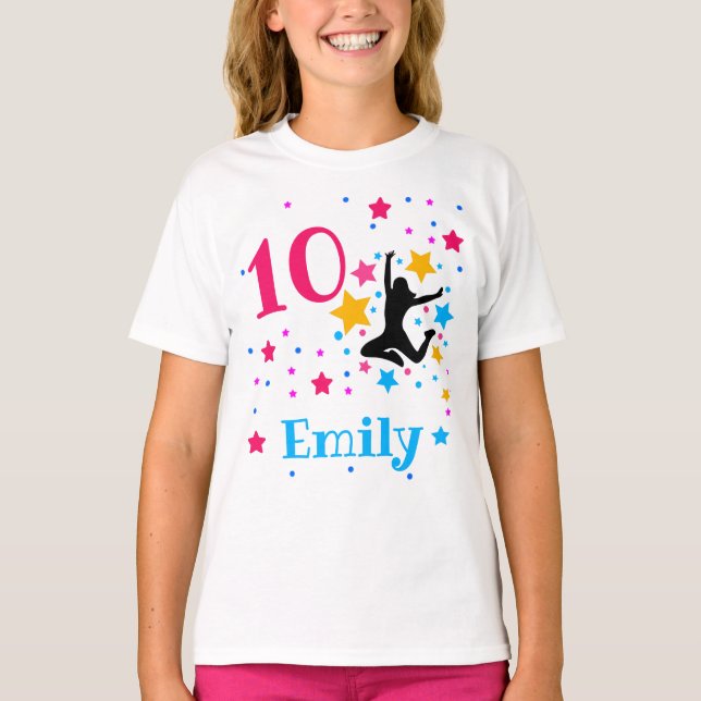 Bount Jump Trampoline Birthday Girl Party T-Shir T Shirt (Framsida)