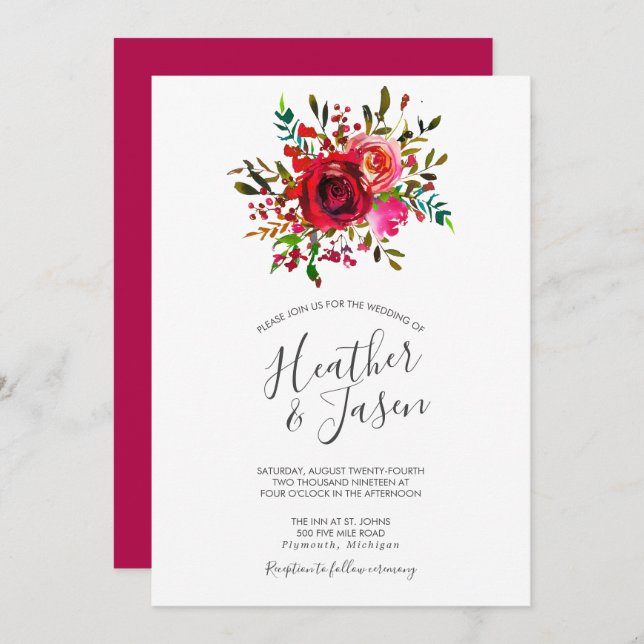 Bountiful Ro Ruby Red Bröllop Inbjudningar (Fram/baksida)