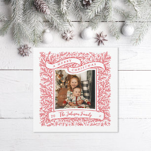 Bountiv Grenar Red and White Photo-jul Julkort