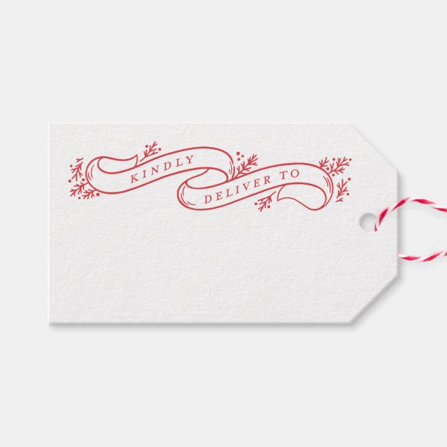 Bountivt Grenar Red and White Jul Ribbon Presentetikett (Framsidan (Horizontal))