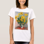 Bouqet av solblommor av Claude Monet T Shirt<br><div class="desc">Oscar-Claude Monet (UK: /ˈmɒ neɪ/, USA: /moʊɪ, Millaˈ-/, Fransk: [klod makenexi]; 14 november 1840 - 5 december 1926) var en Fransk målare och grundare av en imponerande målning som ses som en nyckel föregångare till modernisering, särskilt i hans försök att måla naturen enligt hans uppfattning[1]. Under sin långa karriär var...</div>