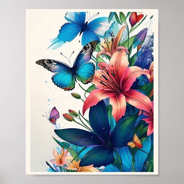 Bouquet av färgade blommor och fjärilar poster (Framsidan)