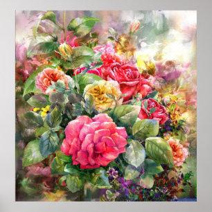 Bouquet av Rosor vattenfärg Poster