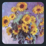 Bouquet av solblommor av Claude Monet, Vintage Art Fyrkantigt Klistermärke<br><div class="desc">Bouquet of Sunblommor (1881) av Claude Monet är en vintage blommigt för bra konst som fortfarande är livmålning. Gult blommar från trädgården. En bukett av sommarsäsongssolrosor i vas. Om konstnären: Claude Monet (1840-1926) var en av grundarna av den Fransk målningsrörelsen och de flesta av hans målningar var "en plein luft"...</div>