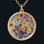 Bouquet av solblommor av Claude Monet, Vintage Art Guldpläterat Halsband<br><div class="desc">Bouquet of Sunblommor (1881) av Claude Monet är en vintage blommigt för bra konst som fortfarande är livmålning. Gult blommar från trädgården. En bukett av sommarsäsongssolrosor i vas. Om konstnären: Claude Monet (1840-1926) var en av grundarna av den Fransk målningsrörelsen och de flesta av hans målningar var "en plein luft"...</div>