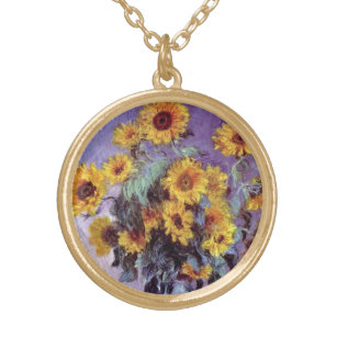 Bouquet av solblommor av Claude Monet, Vintage Art Guldpläterat Halsband