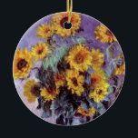 Bouquet av solblommor av Claude Monet, Vintage Art Julgransprydnad Keramik<br><div class="desc">Bouquet of Sunblommor (1881) av Claude Monet är en vintage blommigt för bra konst som fortfarande är livmålning. Gult blommar från trädgården. En bukett av sommarsäsongssolrosor i vas. Om konstnären: Claude Monet (1840-1926) var en av grundarna av den Fransk målningsrörelsen och de flesta av hans målningar var "en plein luft"...</div>